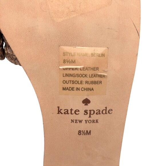 Kate Spade Berlin Woven Leather Sandals Slides Flat Sandal Size 8.5 Rose Gold - Picture 8 of 8